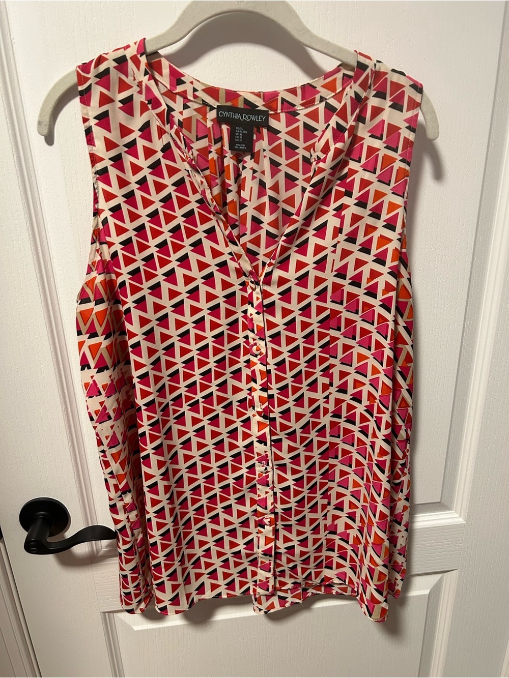 Cynthia Rowley Pink, Orange & White Geometric Sleeveless Blouse